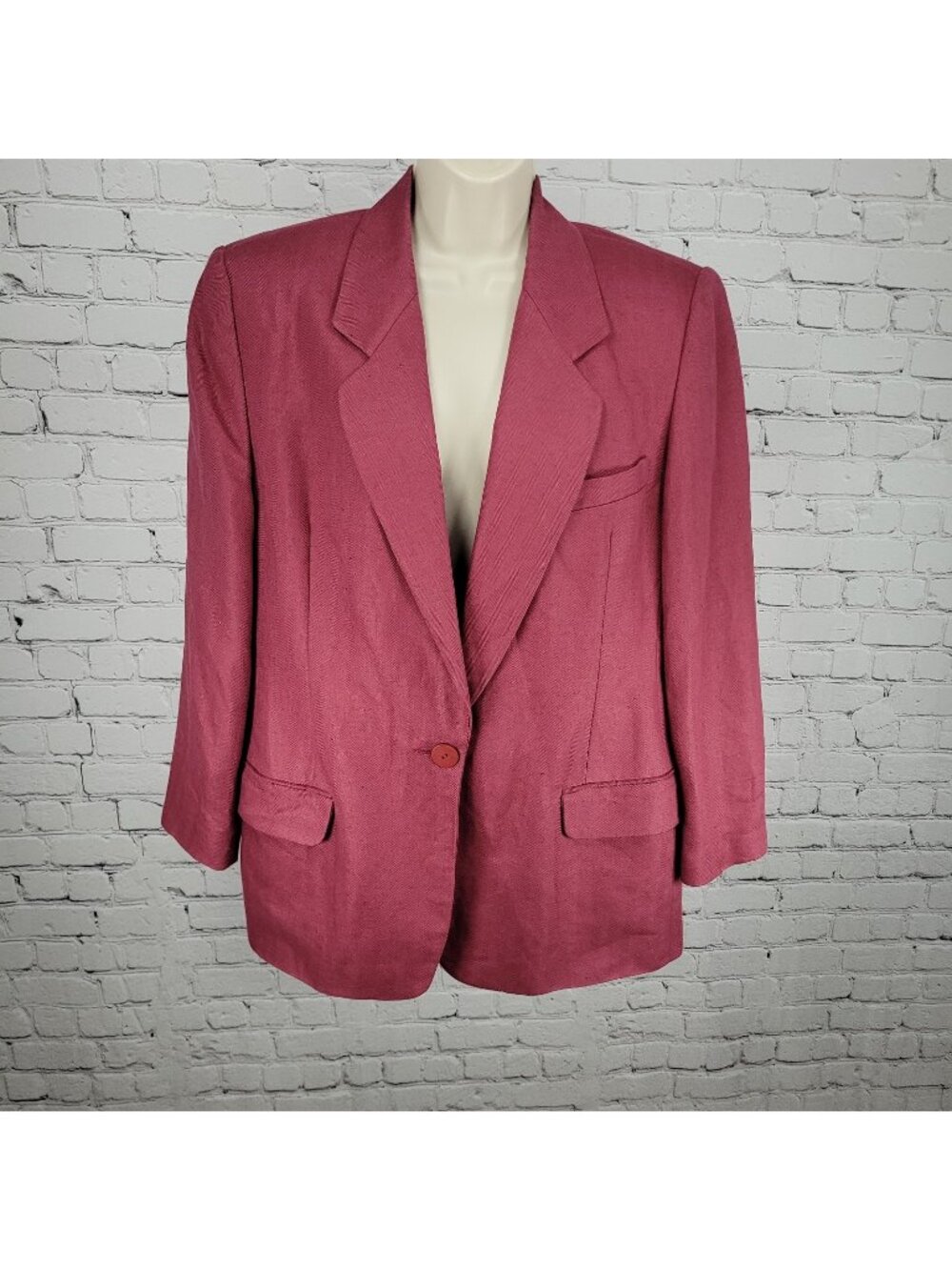 VTG Jos A Bank Women Pink Linen Blend Herringbone Blazer Jacket USA Made Size 14